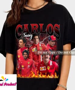 A man wearing the Carlos Sainz Vintage Racing Shirt