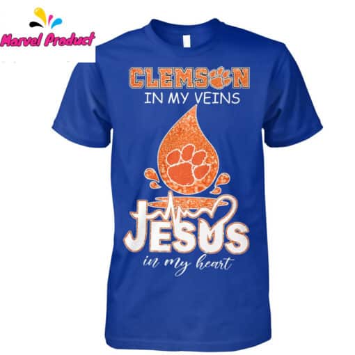 Clemson In My Veins Jesus In My Heart Graphic Shirt" - Image 3