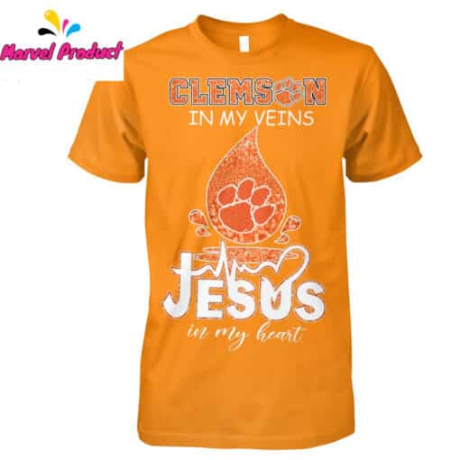Clemson In My Veins Jesus In My Heart Graphic Shirt" - Image 4