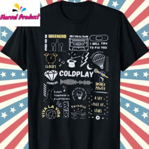 Coldplay Song Titles Album Art Back Print Fan T Shirt Black