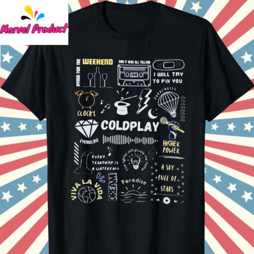 Coldplay Song Titles & Album Art Back Print Fan Shirt