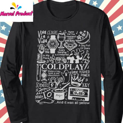 Coldplay Song Titles & Icons Graphic Fan Shirt - Image 4