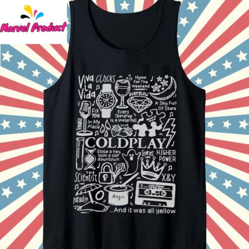 Coldplay Song Titles & Icons Graphic Fan Shirt - Image 2