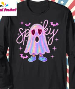Cute Neon Spooky Ghost Shirt Long Sleeve Black