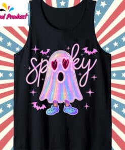 Cute Neon Spooky Ghost Shirt Tank Top Black