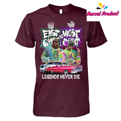East Vs West Coast Legends Never Die Hip Hop Shirt - Image 2