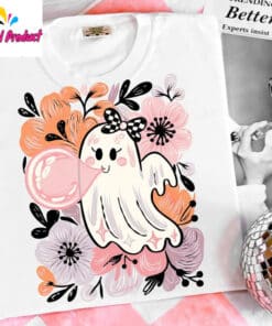 Floral Pink Ghost Halloween Shirt