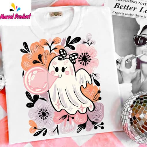 Floral Pink Ghost Halloween Shirt