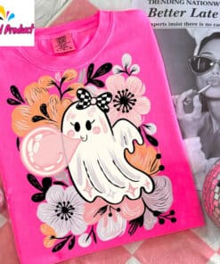 Floral Pink Ghost Halloween Shirt3