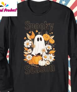 Halloween Floral Ghost Shirt Long Sleeve Black