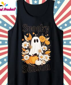 Halloween Floral Ghost Shirt Tank Top Black