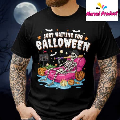 Just Waiting For Balloween Baseball Halloween Shirt - Image 3