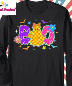 Neon Halloween Ghost Shirt Long Sleeve Black