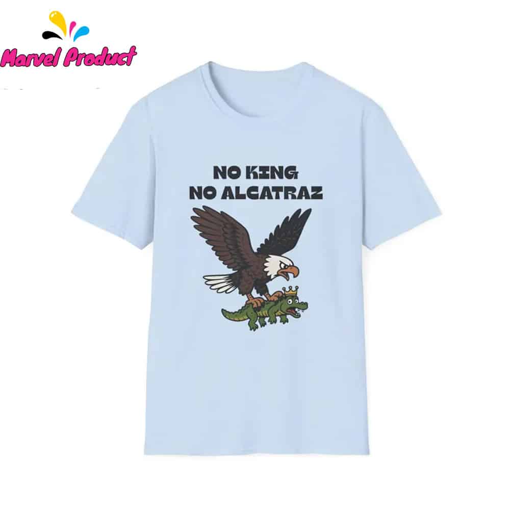A person wearing the No Kings No Alligator Alcatraz Shirt