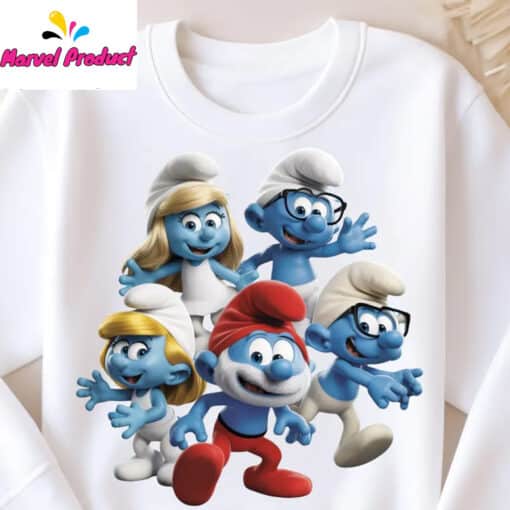 Playful Blue Cartoon Characters Shirt - Image 4