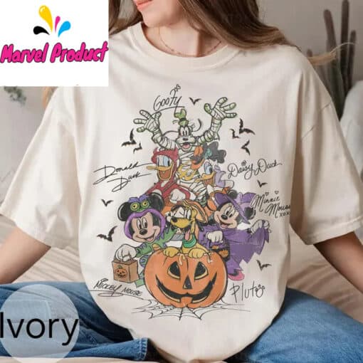 Retro Mickey & Friends with Signs Halloween Shirt - Image 4