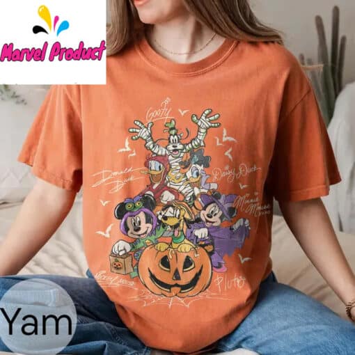 Retro Mickey & Friends with Signs Halloween Shirt - Image 3