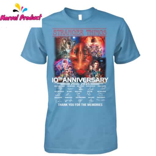 Stranger Things 10th Anniversary 2016-2026 Thank You For The Memories Cast Signatures Shirt - Image 4