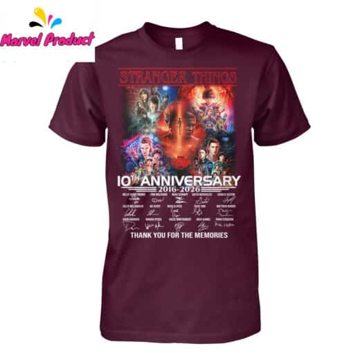 Stranger Things 10th Anniversary 2016-2026 Thank You For The Memories Cast Signatures Shirt - Image 2