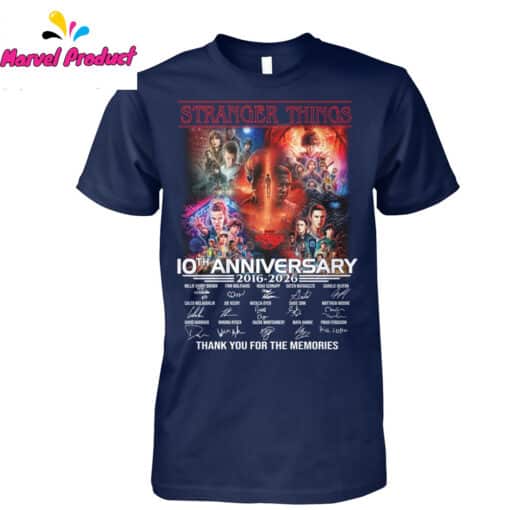 Stranger Things 10th Anniversary 2016-2026 Thank You For The Memories Cast Signatures Shirt - Image 3