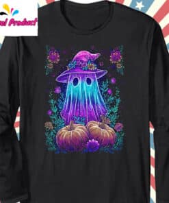 Trendy Halloween Ghost Neon Shirt Long Sleeve Black