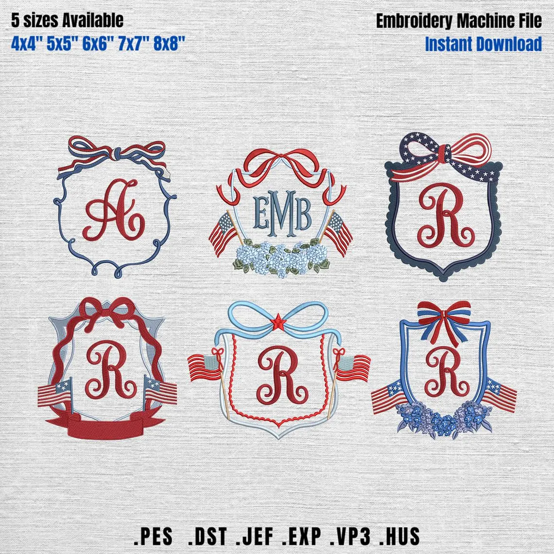 Set 27 Coquette Usa Embroidery Designs, America Flag Frame Embroidery Files, Patriotic USA 250th Pattern, USA Coquette Bow File, 5 sizes