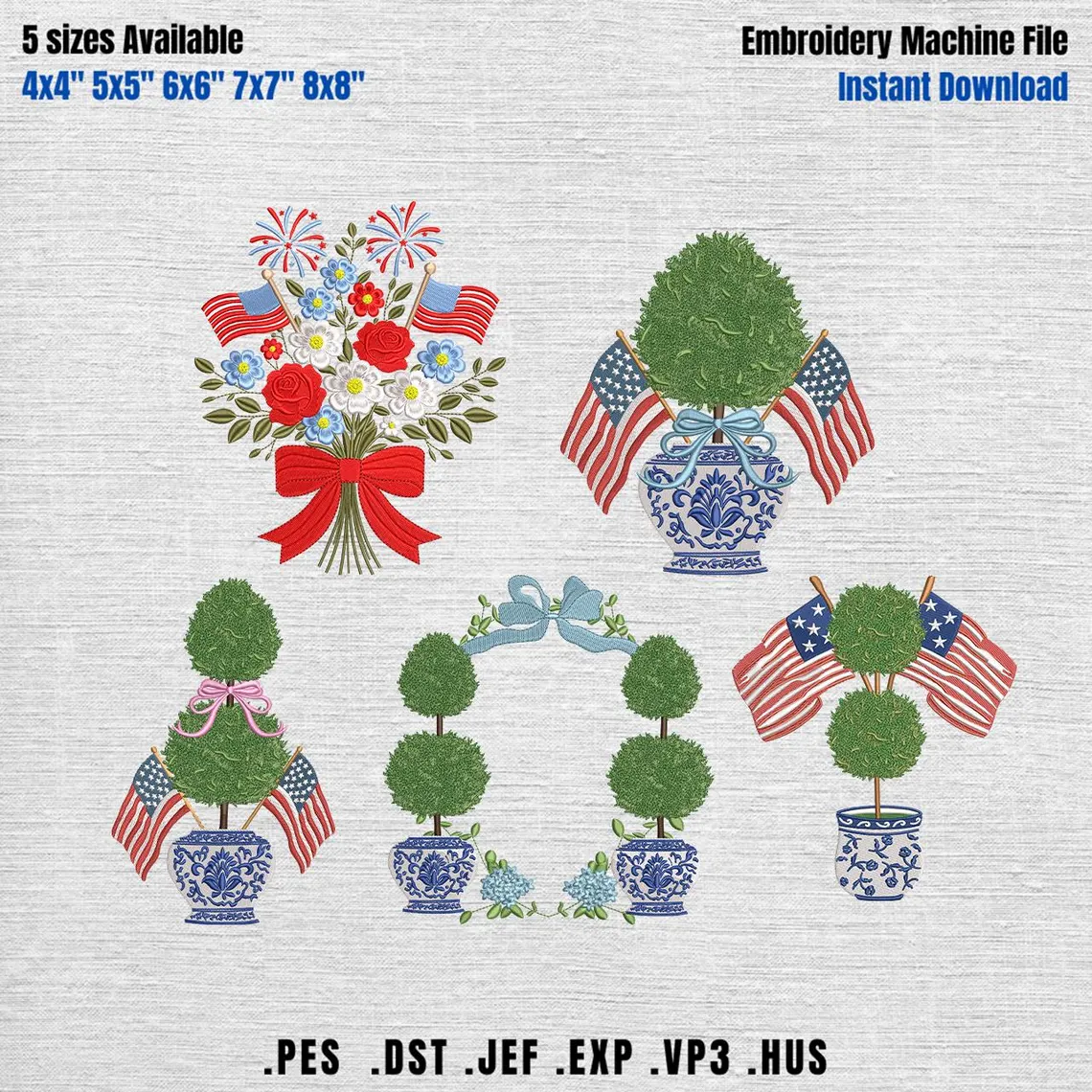 Set 27 Coquette Usa Embroidery Designs, America Flag Frame Embroidery Files, Patriotic USA 250th Pattern, USA Coquette Bow File, 5 sizes