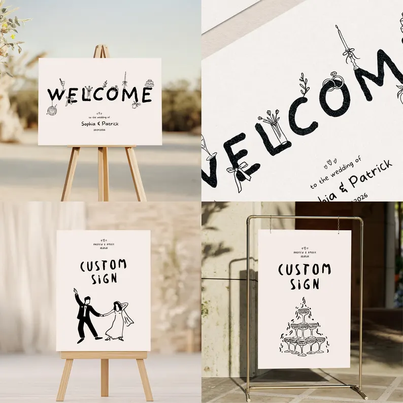 Hand-Drawn Wedding Signage Template Suite (Canva Template)