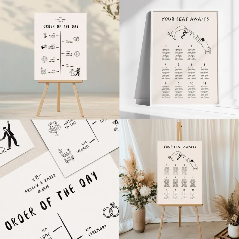 Hand-Drawn Wedding Signage Template Suite (Canva Template)