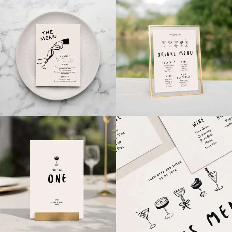 Hand-Drawn Wedding Signage Template Suite (Canva Template)
