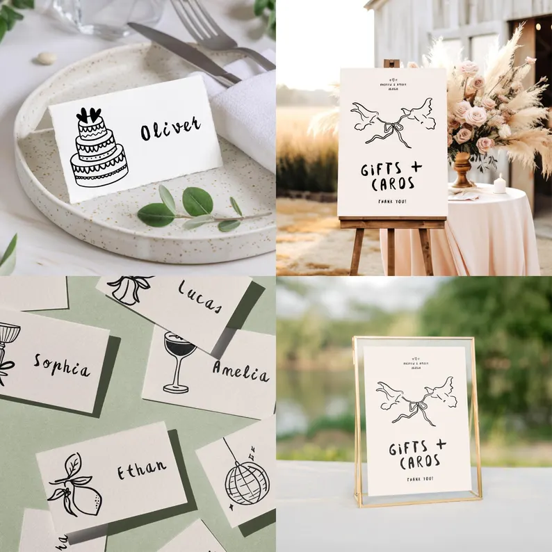 Hand-Drawn Wedding Signage Template Suite (Canva Template)
