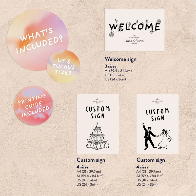 Hand-Drawn Wedding Signage Template Suite (Canva Template)