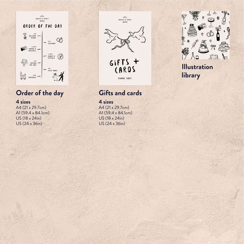 Hand-Drawn Wedding Signage Template Suite (Canva Template)