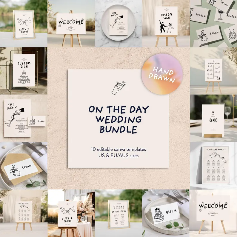 Hand-Drawn Wedding Signage Template Suite (Canva Template)