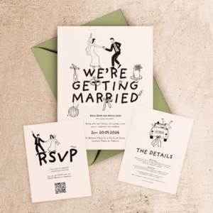 Illustrated Wedding Invitation Template Suite | Hand drawn, Double Sided Editable Printable Invite RSVP Details