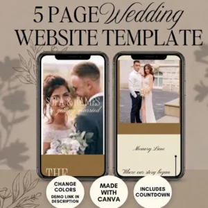Old Money Wedding Website Template Brown Burgundy Editable Canva Site with RSVP & Countdown