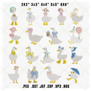 Set 18 Silly Goose Embroidery Designs, Cute Goose Embroidery Design, Goose Coquette Bow Bundle, Machine Embroidery File, Instant Download