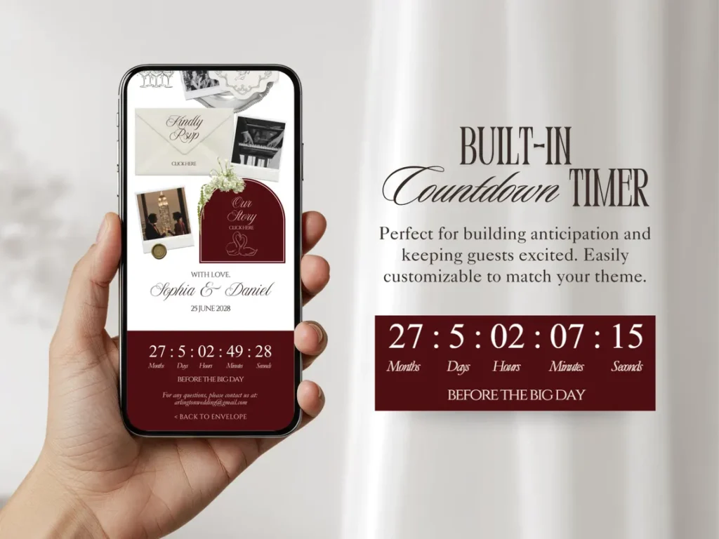 MarvelProduct.NET Burgundy and Ivory Wedding Website Template with RSVP Elegant Editable Old Money Canva Site Digital Invitation for Classic Wedding