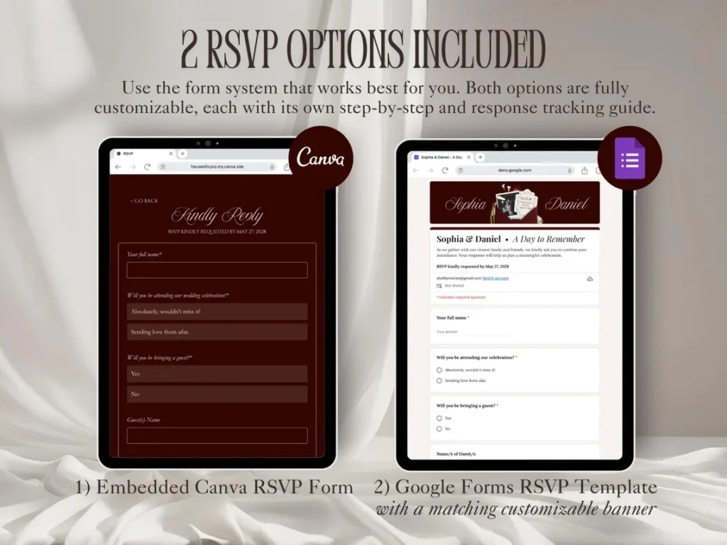 MarvelProduct.NET Burgundy and Ivory Wedding Website Template with RSVP Elegant Editable Old Money Canva Site Digital Invitation for Classic Wedding