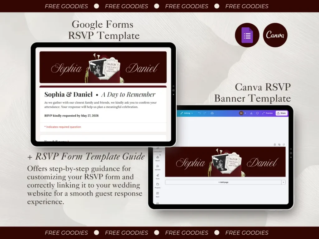 MarvelProduct.NET Burgundy and Ivory Wedding Website Template with RSVP Elegant Editable Old Money Canva Site Digital Invitation for Classic Wedding