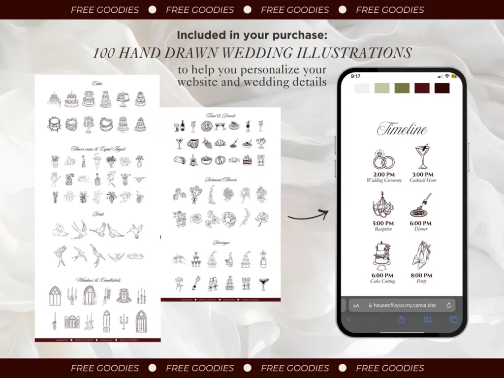 MarvelProduct.NET Burgundy and Ivory Wedding Website Template with RSVP Elegant Editable Old Money Canva Site Digital Invitation for Classic Wedding